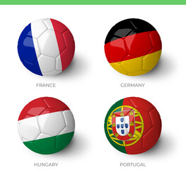 Balls with France  Germany Hungary  Portugal flags isolated on white background.