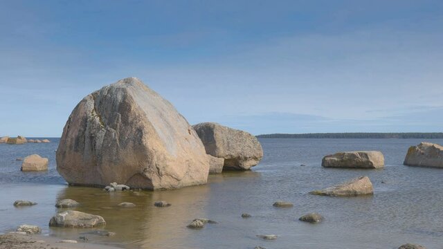 The big rocks on the beach in Kasmu Estonia during a low tide in the shore