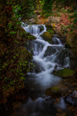 Unnamed waterfall in Ulupinar premium park restaurant. Kemer, Antalya, Turkey. Long exposure picture taken in may 2021