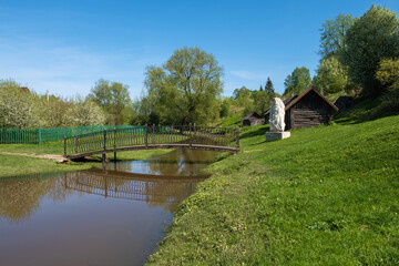 Ukhtanka River in the village of Vyatskoye, Yaroslavl region on a sunny day.
