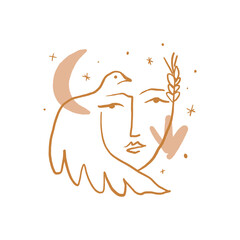 Line modern minimalist woman face art design print.