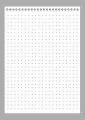 Grid paper. Dotted grid on white background. Abstract dotted transparent illustration with dots. White geometric pattern for school, copybooks, notebooks, diary, notes, banners, print, books