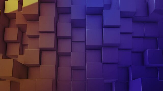 Colorful cube tiles moving up and down in wavy motion. Endless loop. CG rendered