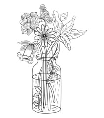 Flower line art for coloring book page. Floral coloring book page for adults and children. Black and white hand-drawn line art vector good for amazon coloring book design. 