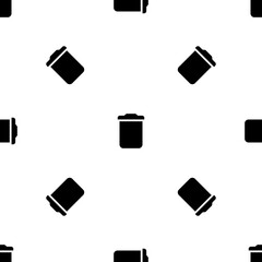 Seamless pattern of repeated black trash symbols. Elements are evenly spaced and some are rotated. Vector illustration on white background