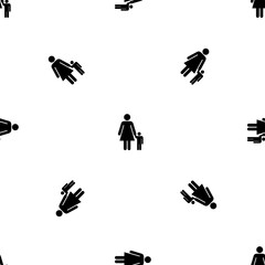 Seamless pattern of repeated black woman with child symbols. Elements are evenly spaced and some are rotated. Vector illustration on white background