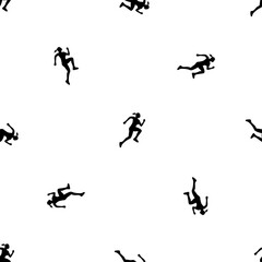 Seamless pattern of repeated black running woman symbols. Elements are evenly spaced and some are rotated. Vector illustration on white background