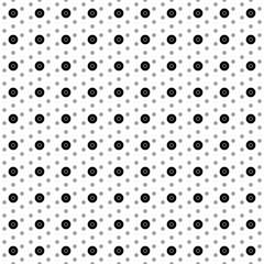 Square seamless background pattern from black gramophone record symbols are different sizes and opacity. The pattern is evenly filled. Vector illustration on white background