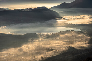 foggy sunrise over the lakes