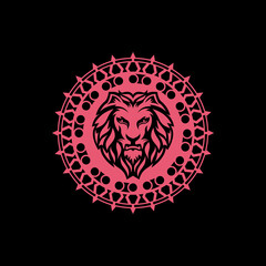 Mandala with lion concept design vector template
