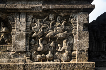 Bas-relief statue at Borobudur, a 9th-century Mahayana Buddhist temple in Central Java