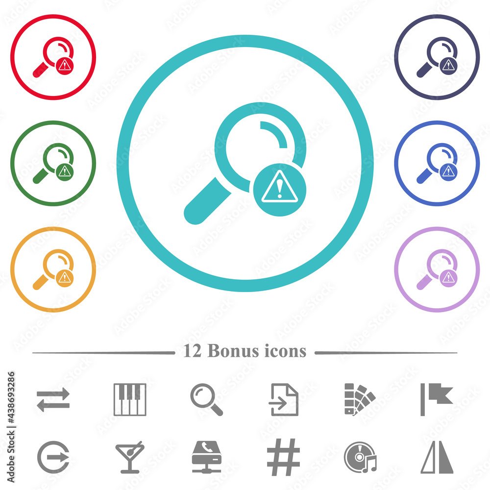 Poster search error flat color icons in circle shape outlines