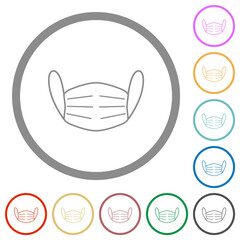 Medical face mask flat icons with outlines