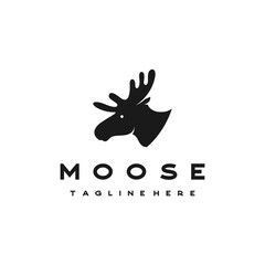 Moose Deer Head Silhouette Vector Logo Illustration Design