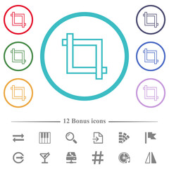 Crop tool flat color icons in circle shape outlines