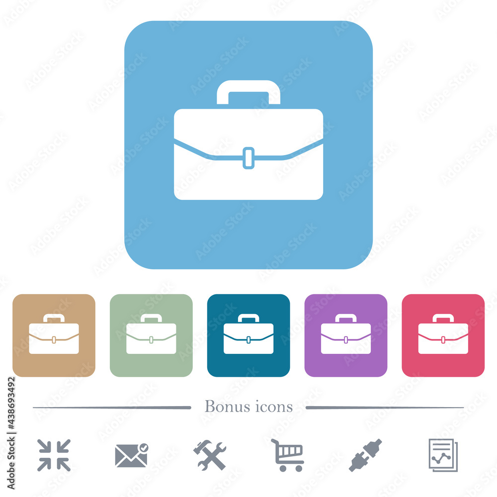 Poster satchel with one buckle flat icons on color rounded square backgrounds