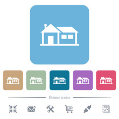 Family house flat icons on color rounded square backgrounds