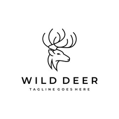 Deer antlers line art logo design vector
