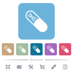 Medicine with dna molecule flat icons on color rounded square backgrounds