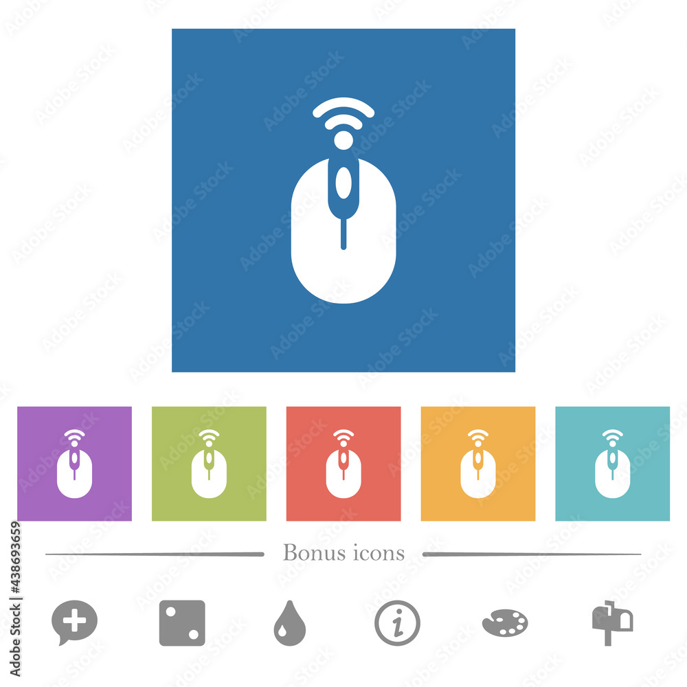 Poster wireless computer mouse flat white icons in square backgrounds