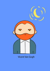 Ilustración de retrato vectorial del pintor Vincent Van Gogh