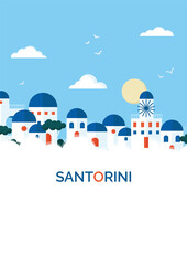 Flat design santorini cityscape view illustration vector