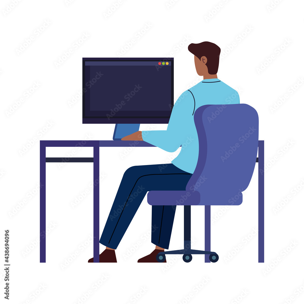 Poster man with computer