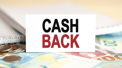 cash back words inscription on white card paper, concept. red and black letters