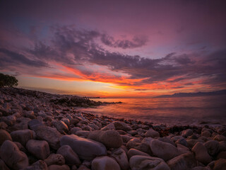 sunset on the  beach in corfu