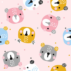 Fototapeta premium Seamless pattern with bears. Cute kids print. Vector hand drawn illustration.