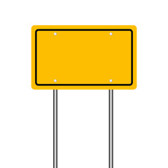 Blank yellow road sign isolated on white background