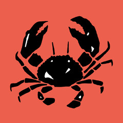 Vector image of an image of a crab in black and white colors on a red background