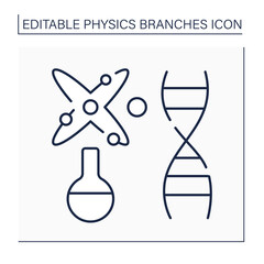 Biophysics line icon. Nature research through physical and physico-chemical phenomena. Origin, formation of vital activity. Physical branches concept. Isolated vector illustration. Editable stroke