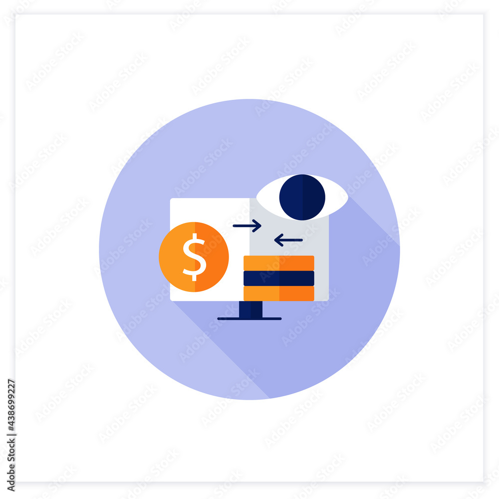Poster assets monitoring flat icon.monitoring accounts. logs information about tangible assets on laptop.bu