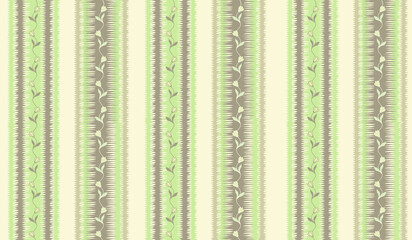 Floral stripy seamless textile pattern. Flourish tiled oriental ethnic background. Abstract stripe ornament with lines and fantastic flowers and leaves.