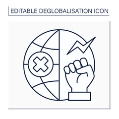 Anti globalism line icon. Rejects current global economic and trade system. Fight for equal rights in global market. Deglobalisation concept. Isolated vector illustration. Editable stroke