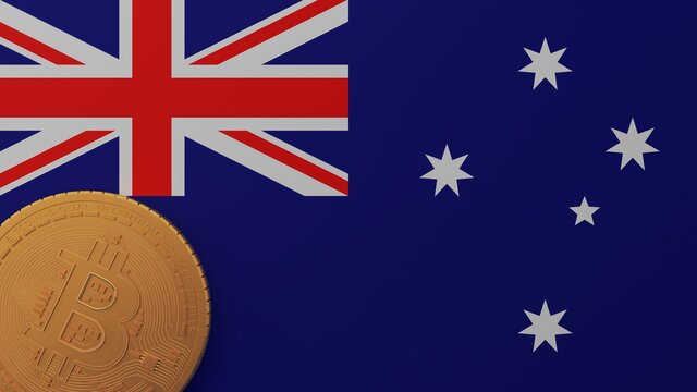 Gold Bitcoin in the Bottom Left Corner on the Country Flag of Australia