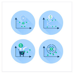 Economic recovery flat icons set. Economy expansion, growth consumer demand, K, W shaped recovery. Growth period. Business concept. 3d vector illustrations