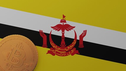 Gold Bitcoin in the Bottom Left Corner on the Country Flag of Brunei