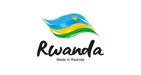 Made in Rwanda handwritten flag ribbon typography lettering logo label banner