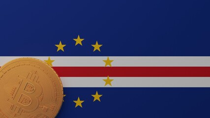 Gold Bitcoin in the Bottom Left Corner on the Country Flag of Cape Verde