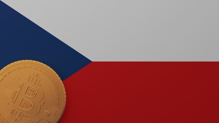 Gold Bitcoin in the Bottom Left Corner on the Country Flag of Czech Republic