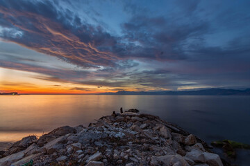 beautiful  sunset over the sea in corfu Greece