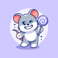 Cute mouse holding a lollipop cartoon