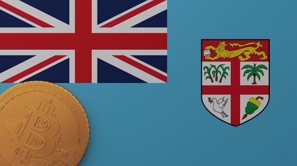 Gold Bitcoin in the Bottom Left Corner on the Country Flag of Fiji