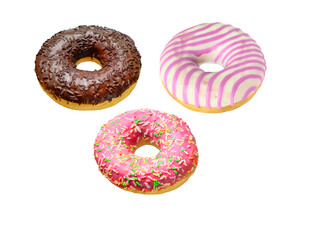 Assorted colorful doughnuts isolated on white background