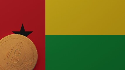 Gold Bitcoin in the Bottom Left Corner on the Country Flag of Guinea-Bissau