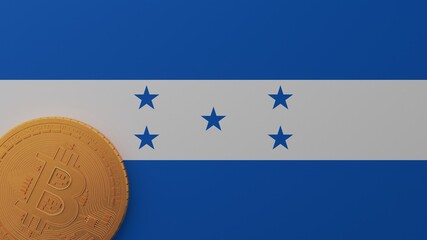Gold Bitcoin in the Bottom Left Corner on the Country Flag of Honduras