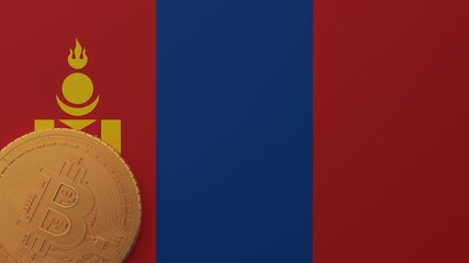 Naklejka premium Gold Bitcoin in the Bottom Left Corner on the Country Flag of Mongolia