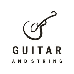 Guitar and string logo vector for music audio production, recording, band. melody song musician play entertainment